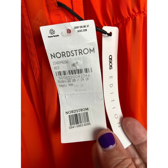 NWT ASOS Edition Embroidered Bodice Blouson Sleeve Maxi Dress Orange‎ Size 10 - Picture 7 of 9